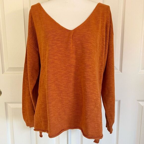 NEW Free People FP Beach Cotton Linen Blend Knit Sweater Rust Orange Small - Picture 1 of 6